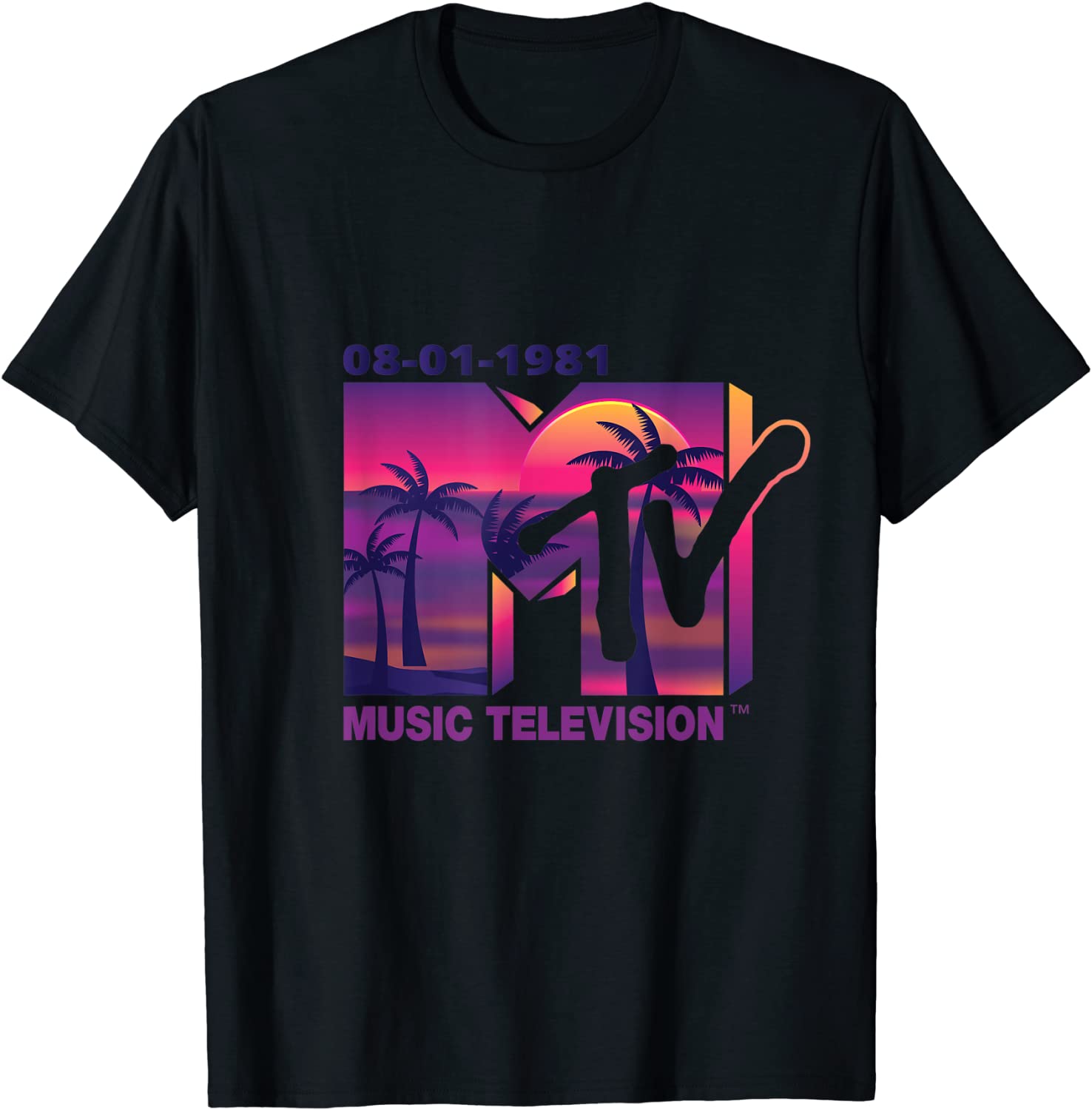 Mademark x MTV - The official 1981 MTV Logo with purple Palms in the Sunset T-Shirt