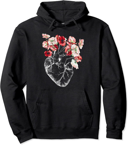 Anatomical Heart and Flowers Hoodie