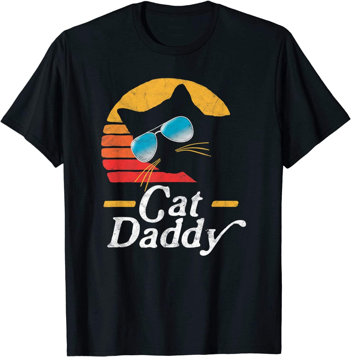Cat Daddy Vintage 80s Style Cat Retro Sunglasses Distressed T-Shirt
