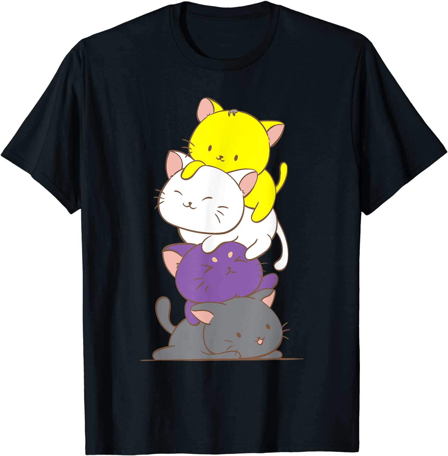 Kawaii Cat Pile T-shirt LGBTQ Non Binary Pride Flag Kittens