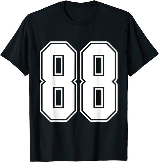 88 White Outline Number 88 Sports Fan Jersey Style T-Shirt