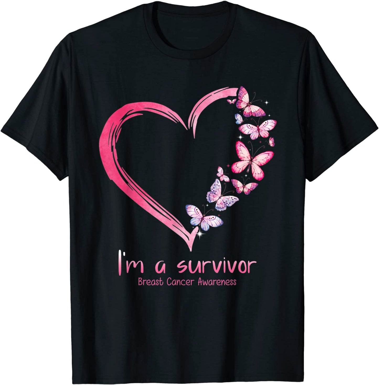 Pink Butterfly Heart Im A Survivor Breast Cancer Awareness T-Shirt