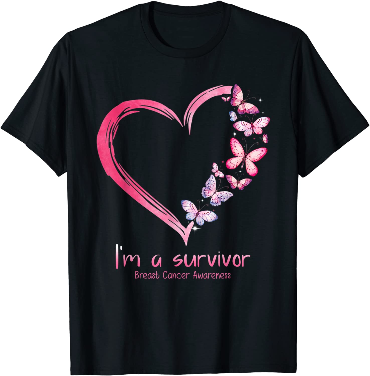 Pink Butterfly Heart Im A Survivor Breast Cancer Awareness T-Shirt