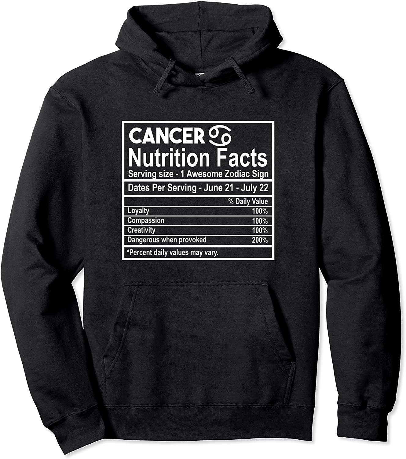 Cancer Nutrition Facts Zodiac Sign Pullover Hoodie