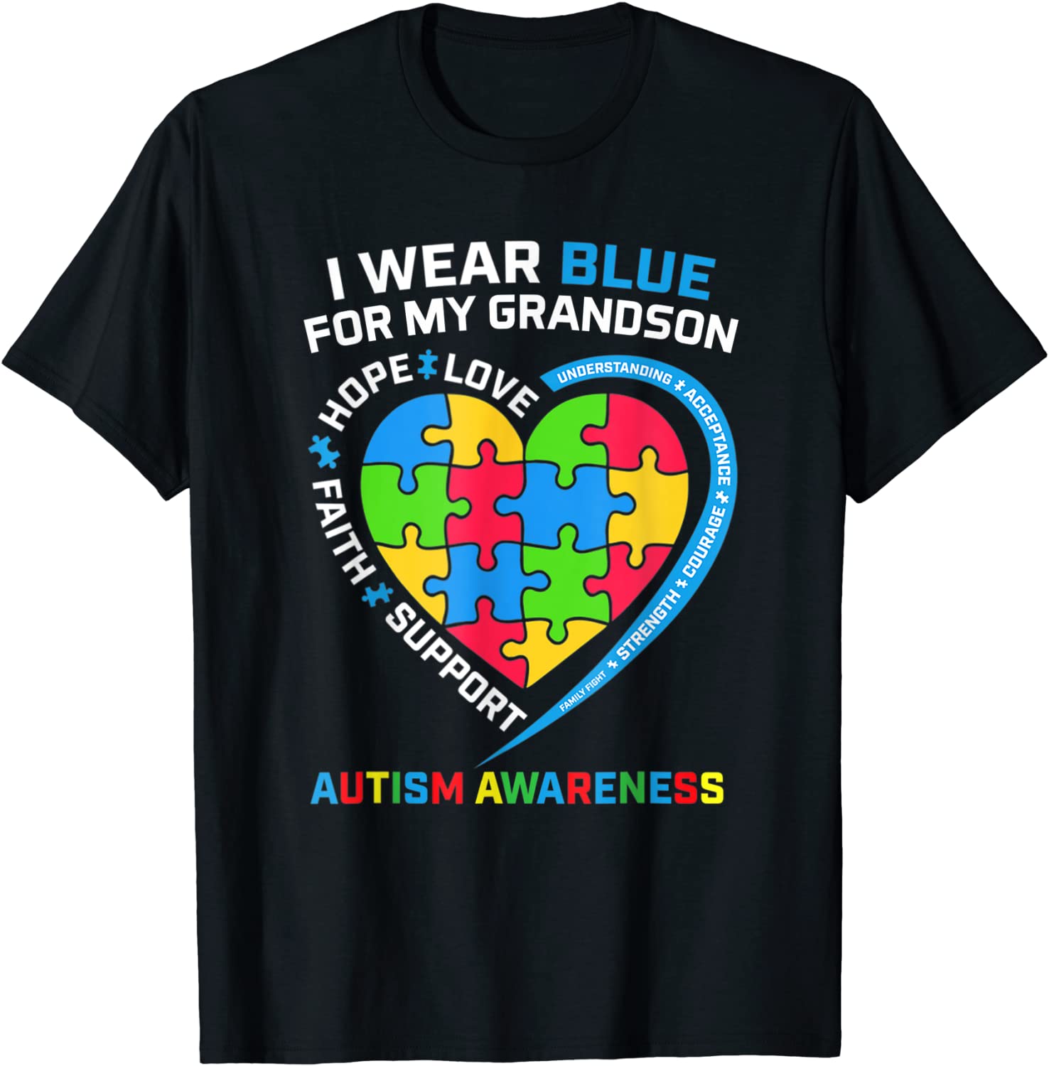 Grandma Grandpa I Wear Blue For My Grandson Autism Awareness T-Shirt