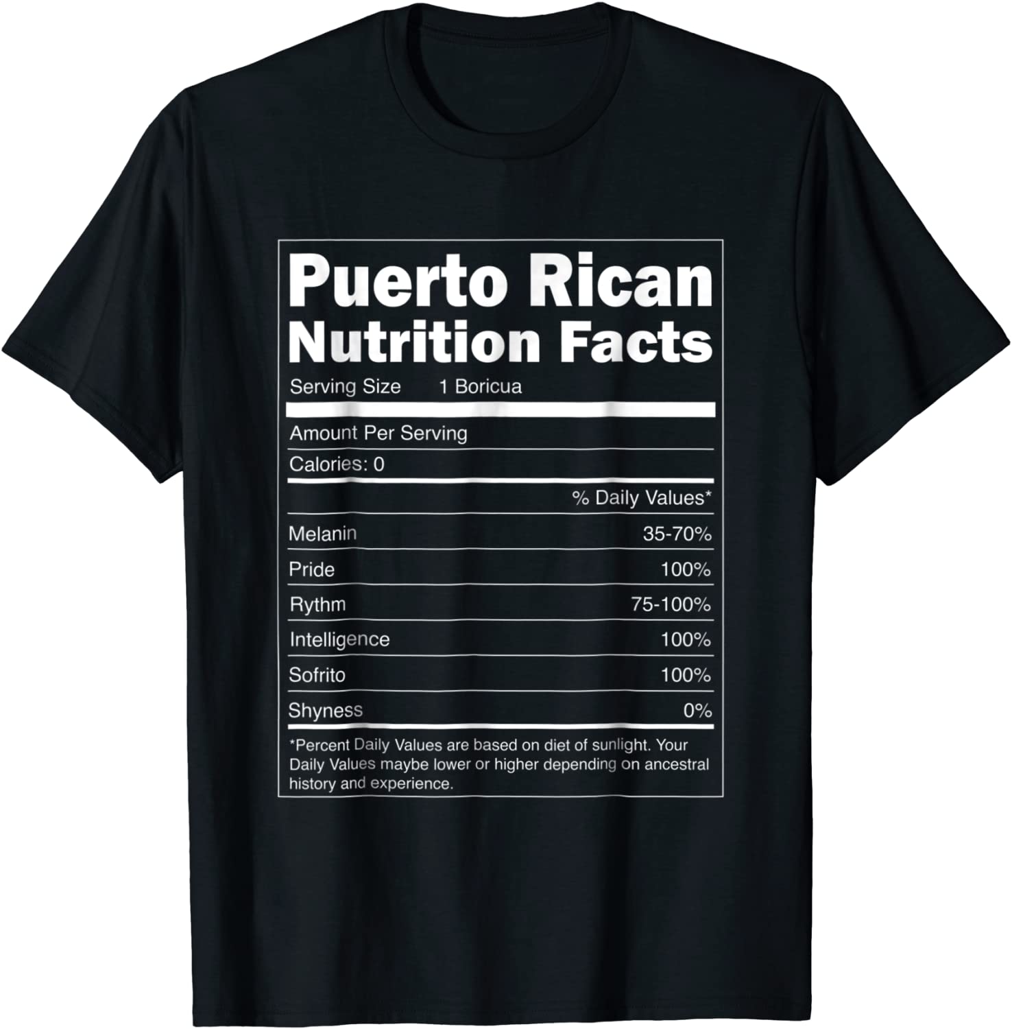 Puerto Rico Tshirt - Nutrition Facts Puerto Rican Shirt