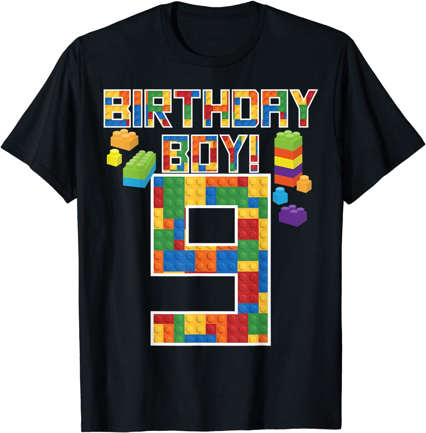 Cute 9th Birthday Gift 9 Years Old Block Building Boys Kids T-Shirt