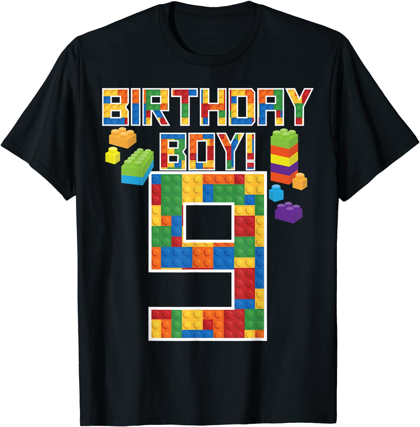 Cute 9th Birthday Gift 9 Years Old Block Building Boys Kids T-Shirt