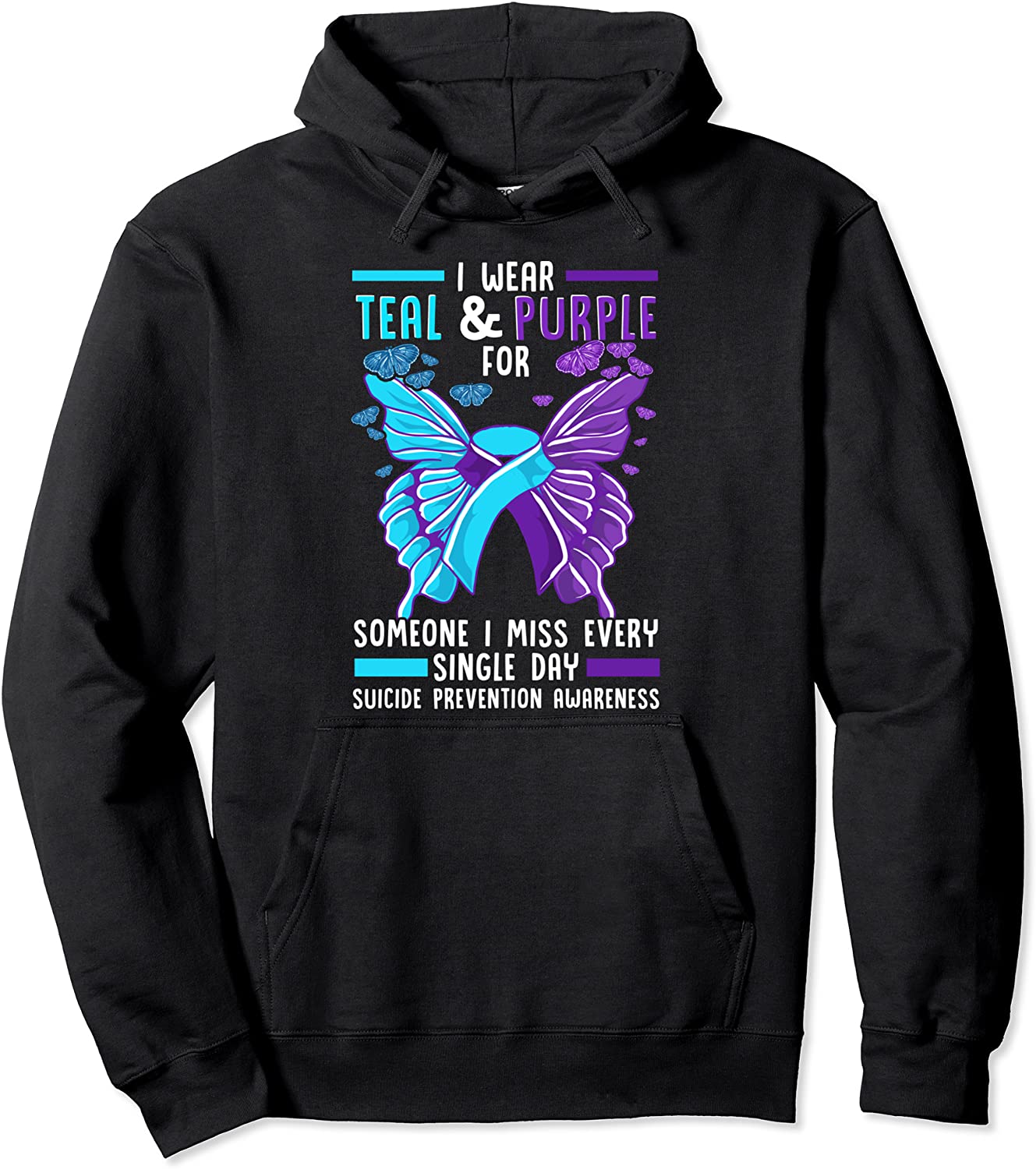 Teal and Purple Ribbon Suicide Prevention Awareness Pullover Hoodie