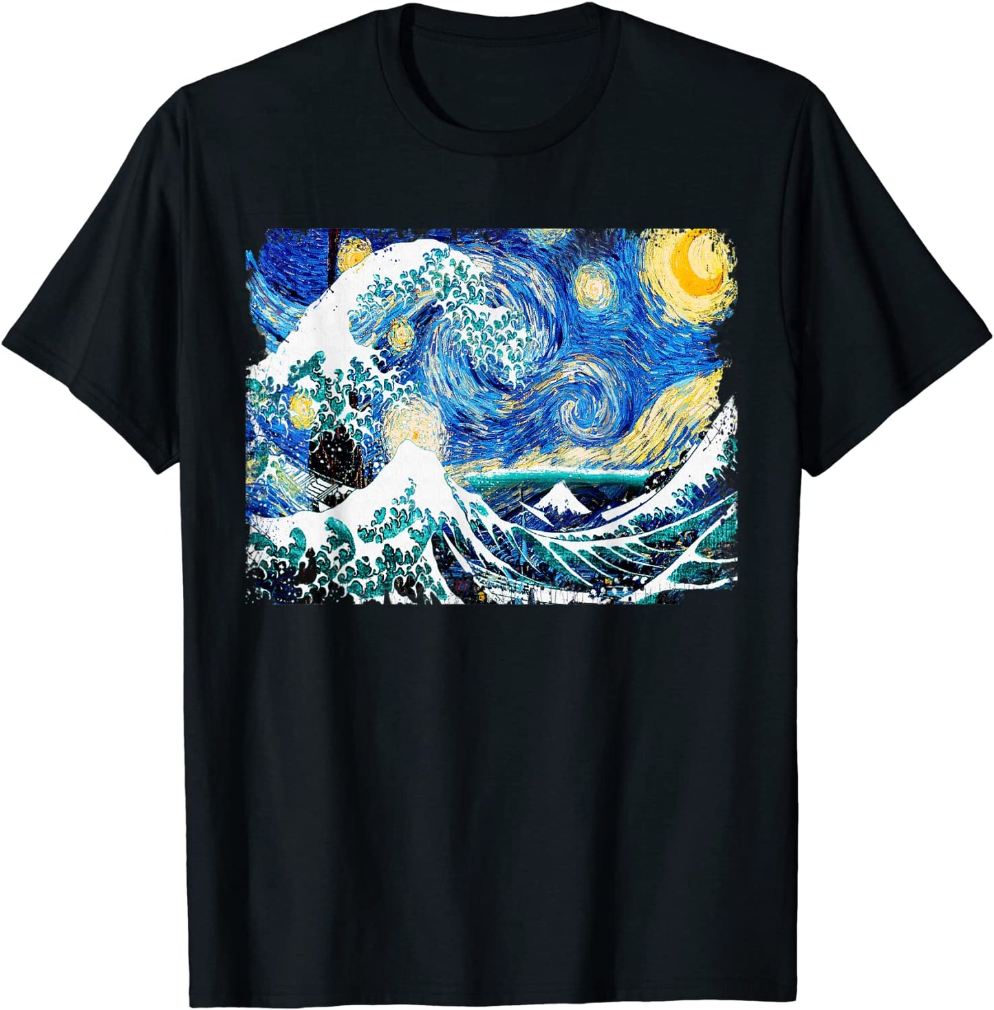 Starry Night and Great Wave Van Gogh Art Painting T Shirt T-Shirt