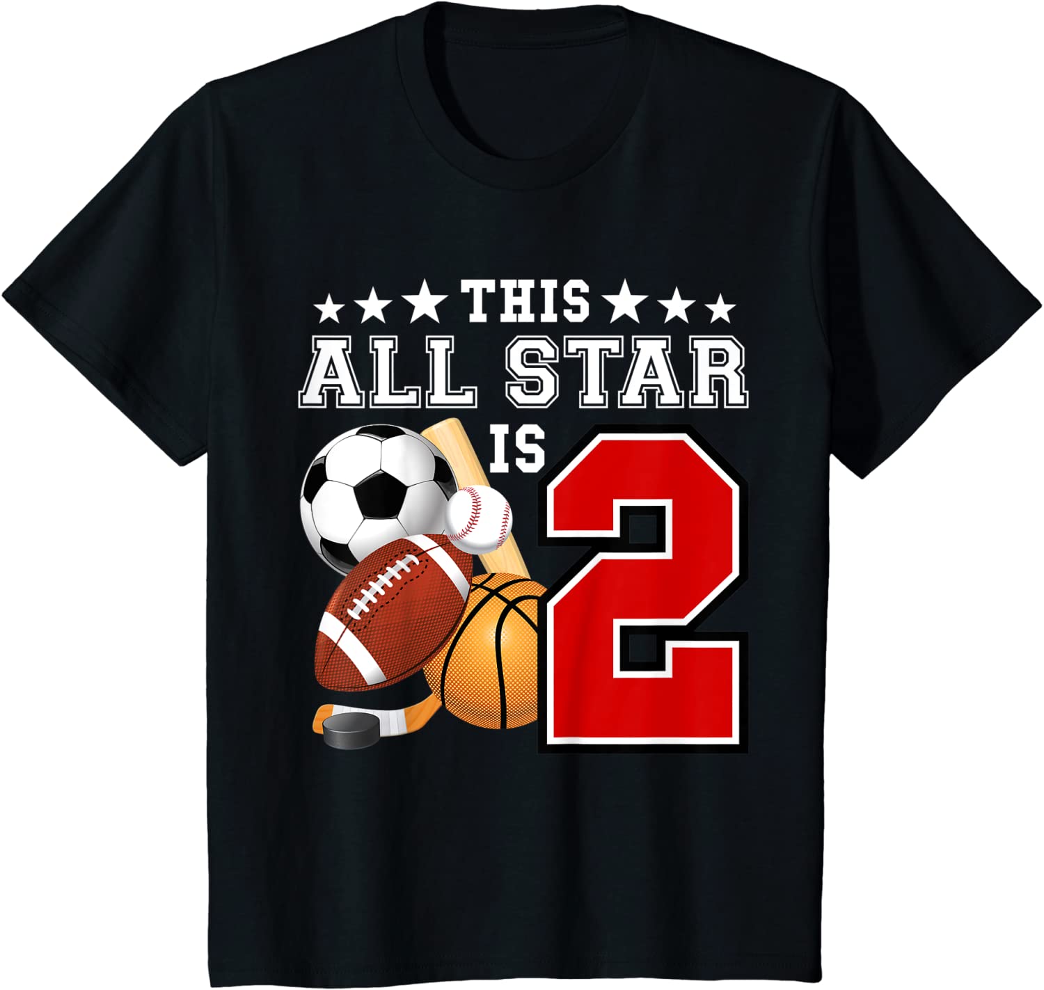 Kids 2 Year Old Sports Star Birthday Party All Sport 2nd Gift T-Shirt