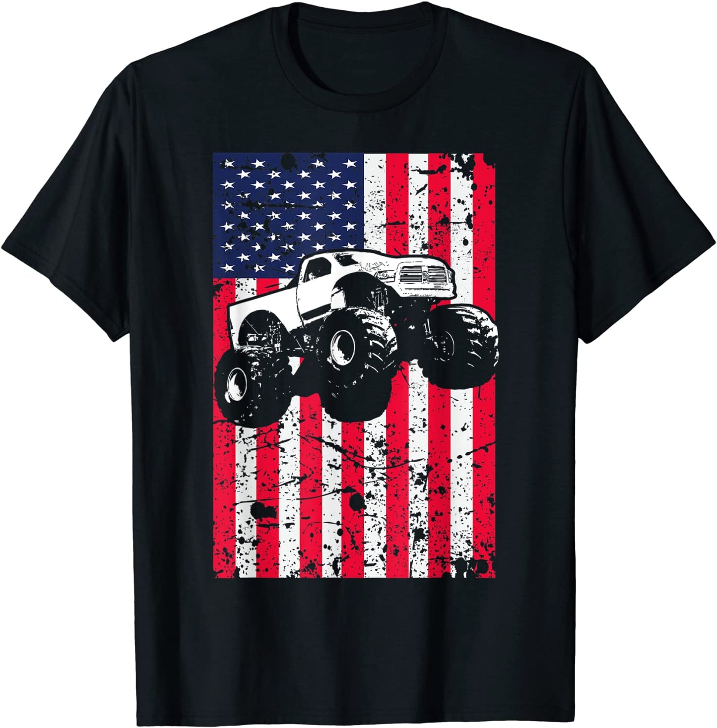 Monster Truck American Flag Racing USA Patriotic T-Shirt