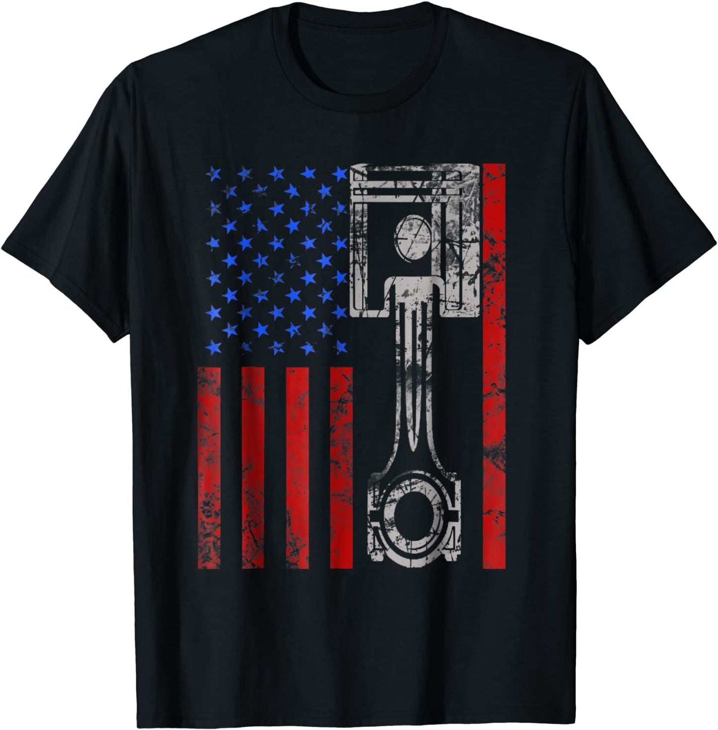 American Flag Piston Muscle Car Patriotic Vintage T-Shirt