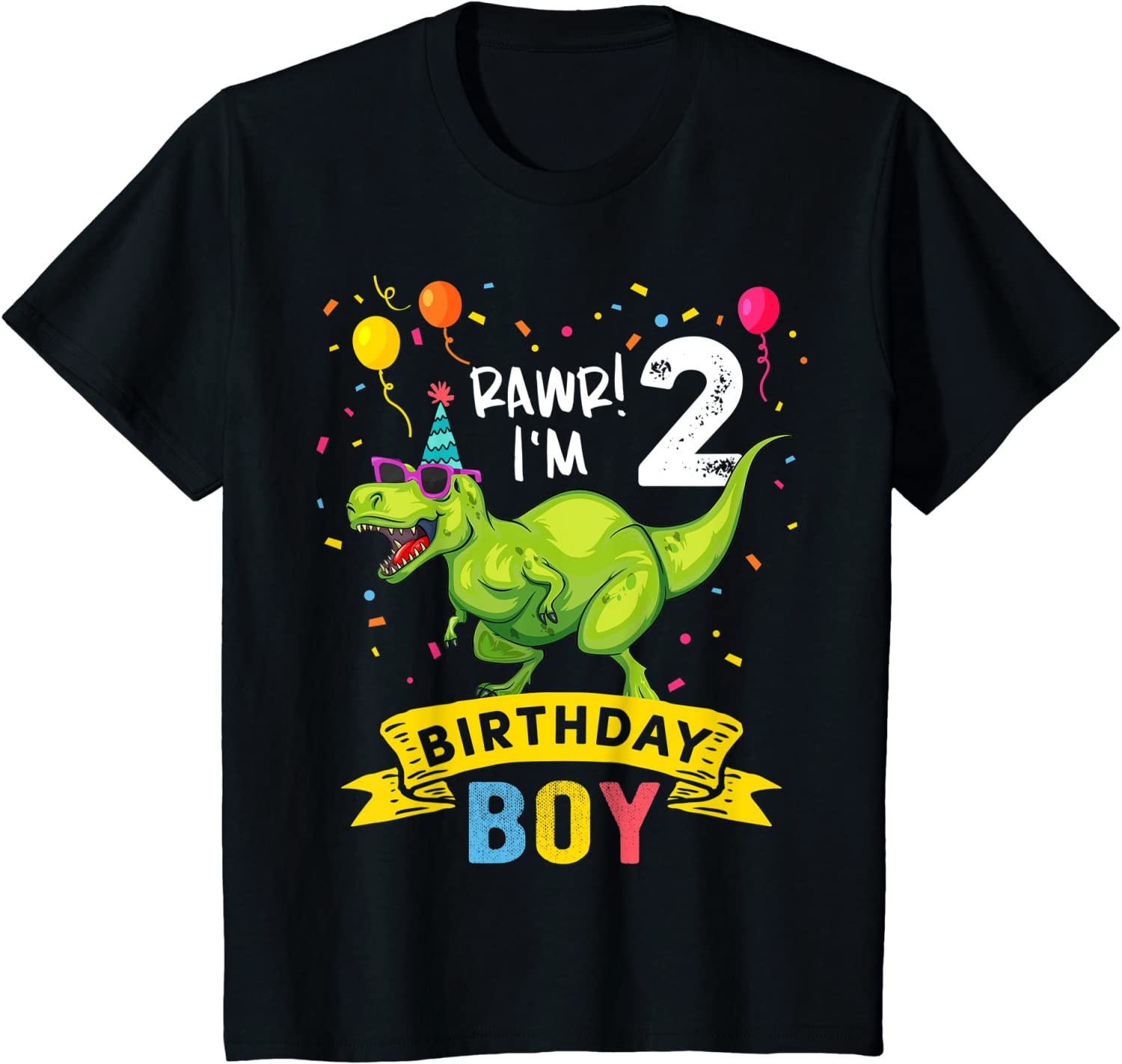 Kids 2 Year Old T Rex Dinosaur 2nd Birthday Boy T-Shirt