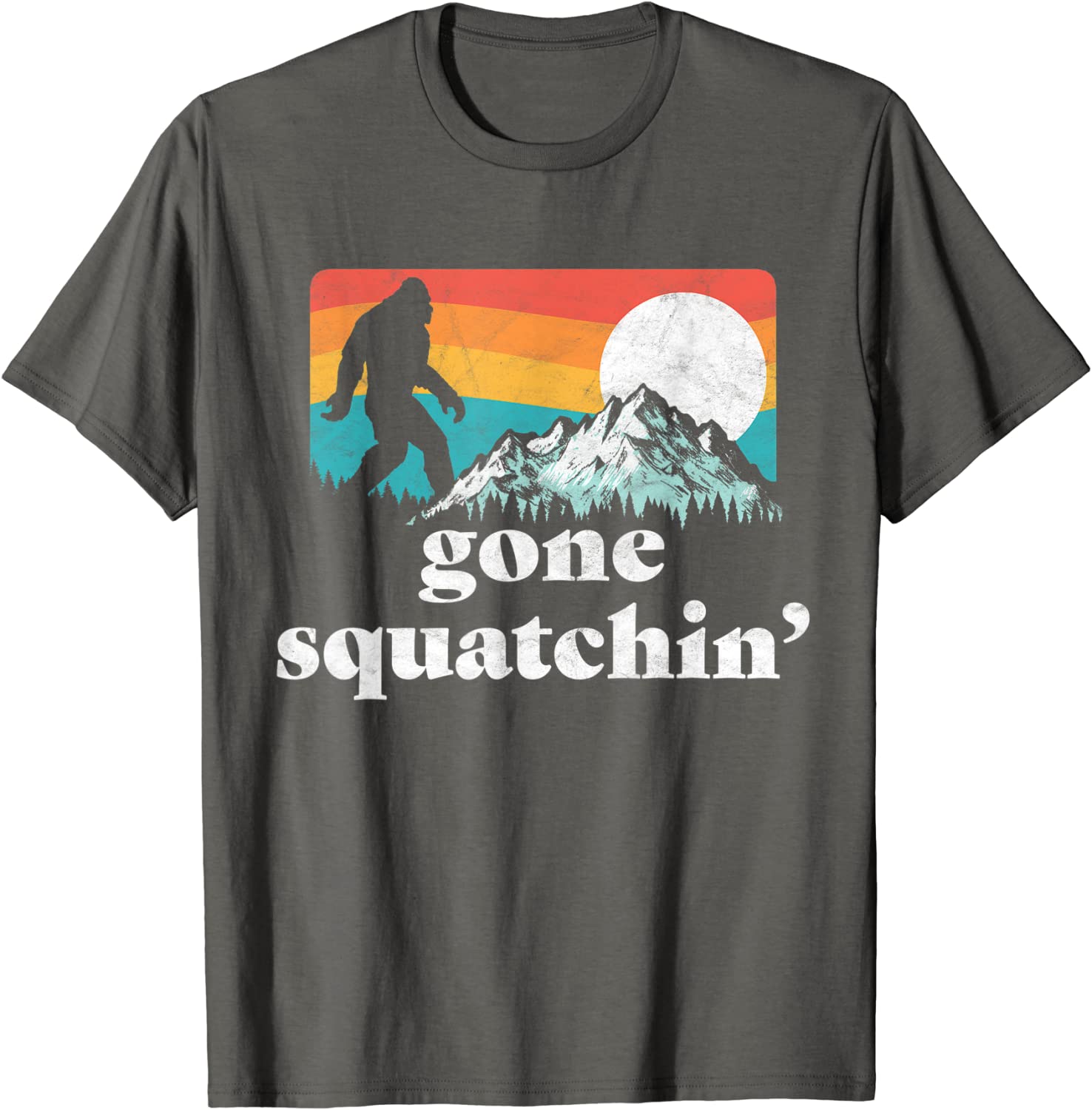 Gone Squatchin Funny Bigfoot Mountains Retro Graphic T-Shirt