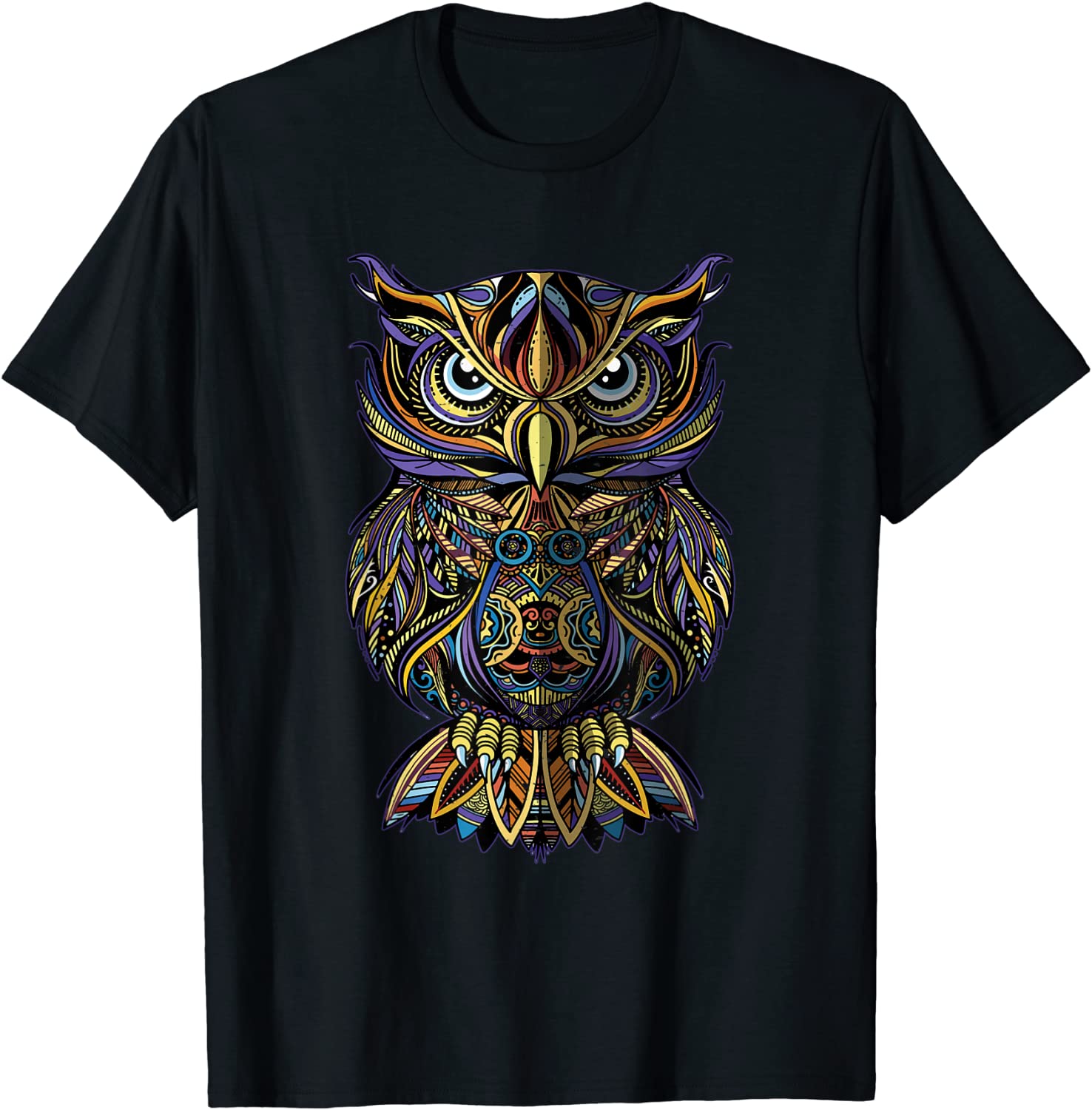 Geometric owl artistic wise angry nocturnal bird men women T-Shirt