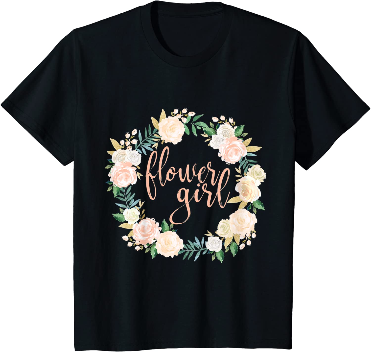 Kids Flower Girl Blush Floral Wreath Wedding T-Shirt