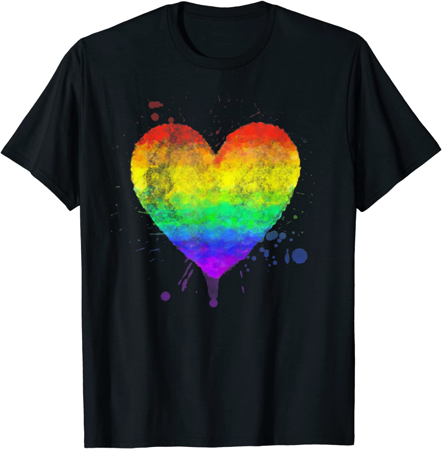 Unique Hand Drawn Rainbow Heart Gay Pride Cool Paint Splash T-Shirt
