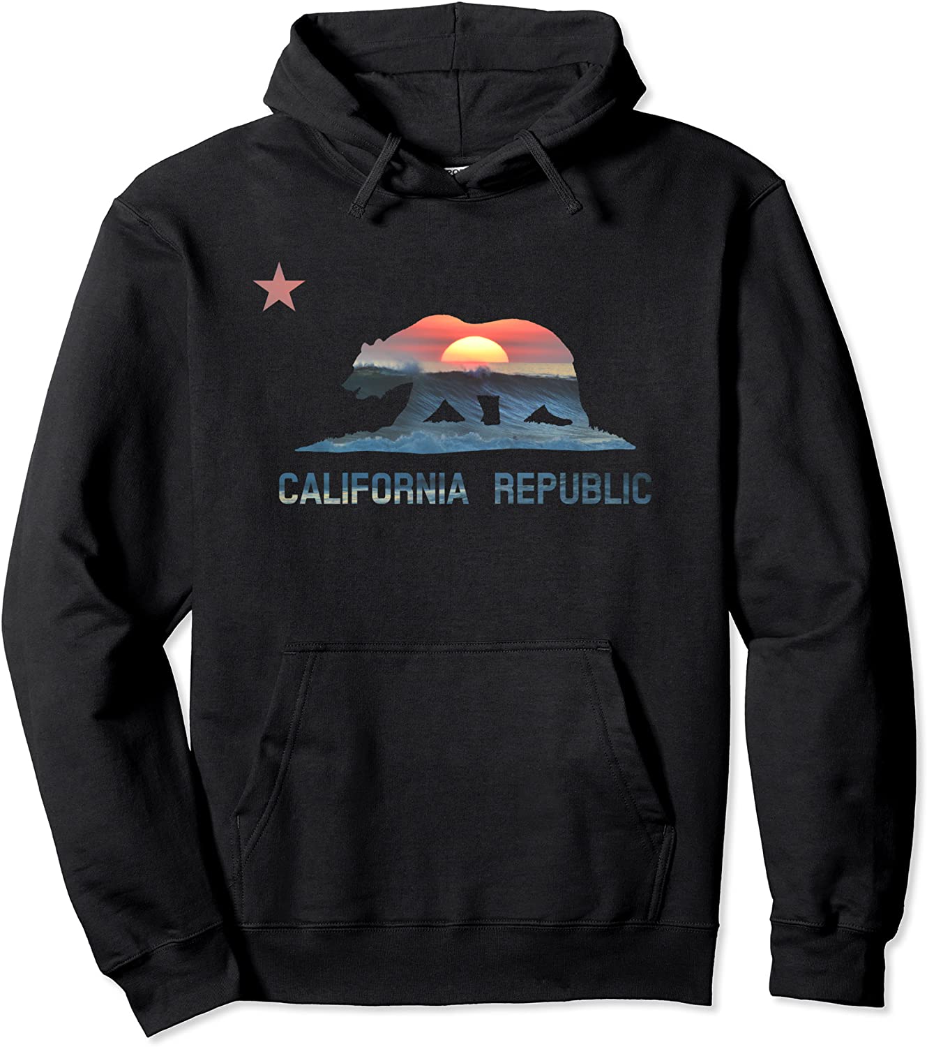California Republic Hoodie with Ocean Sunset - Bear Flag