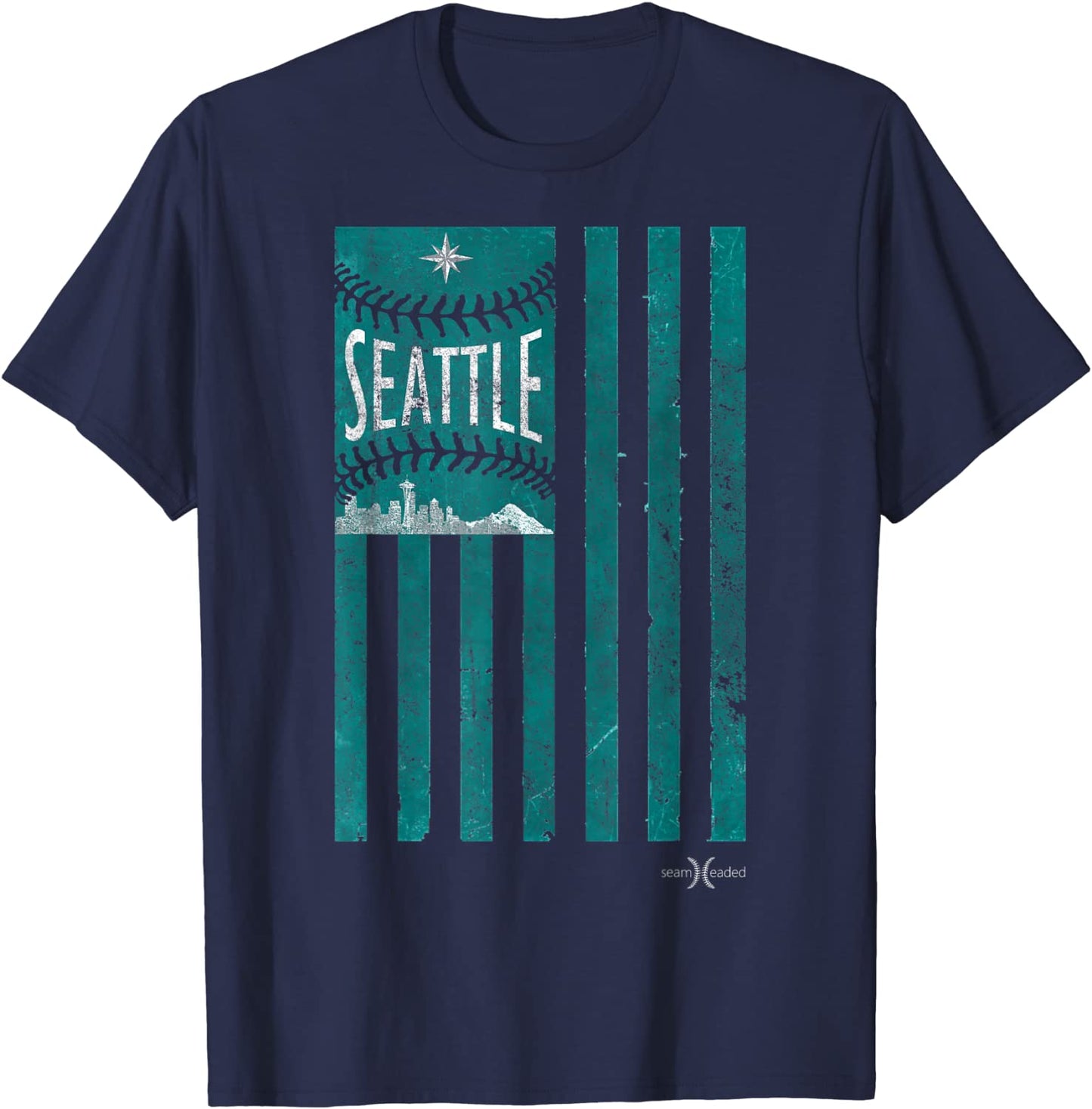 Vintage Seattle Baseball Flag Patriotic Baseball Lifestyle T-Shirt