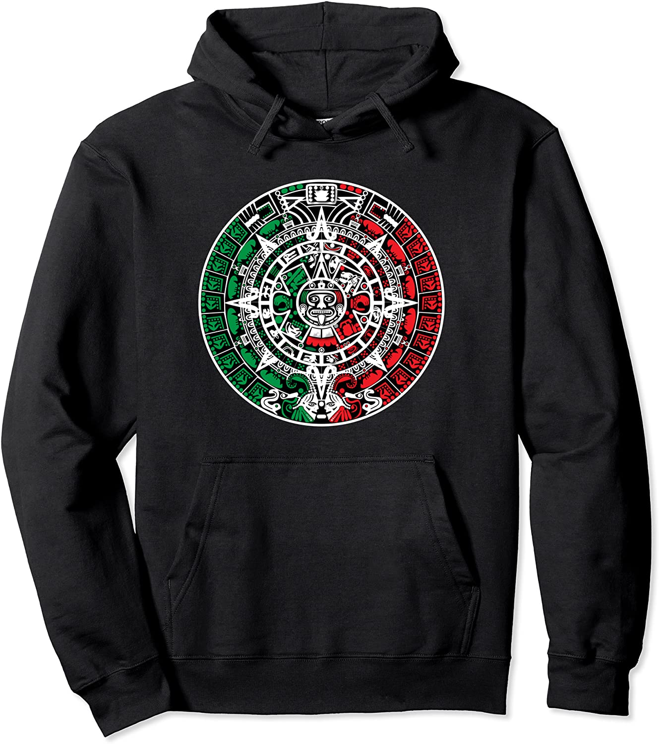Aztec Calendar with Mexican Flag Colors Pullover Hoodie