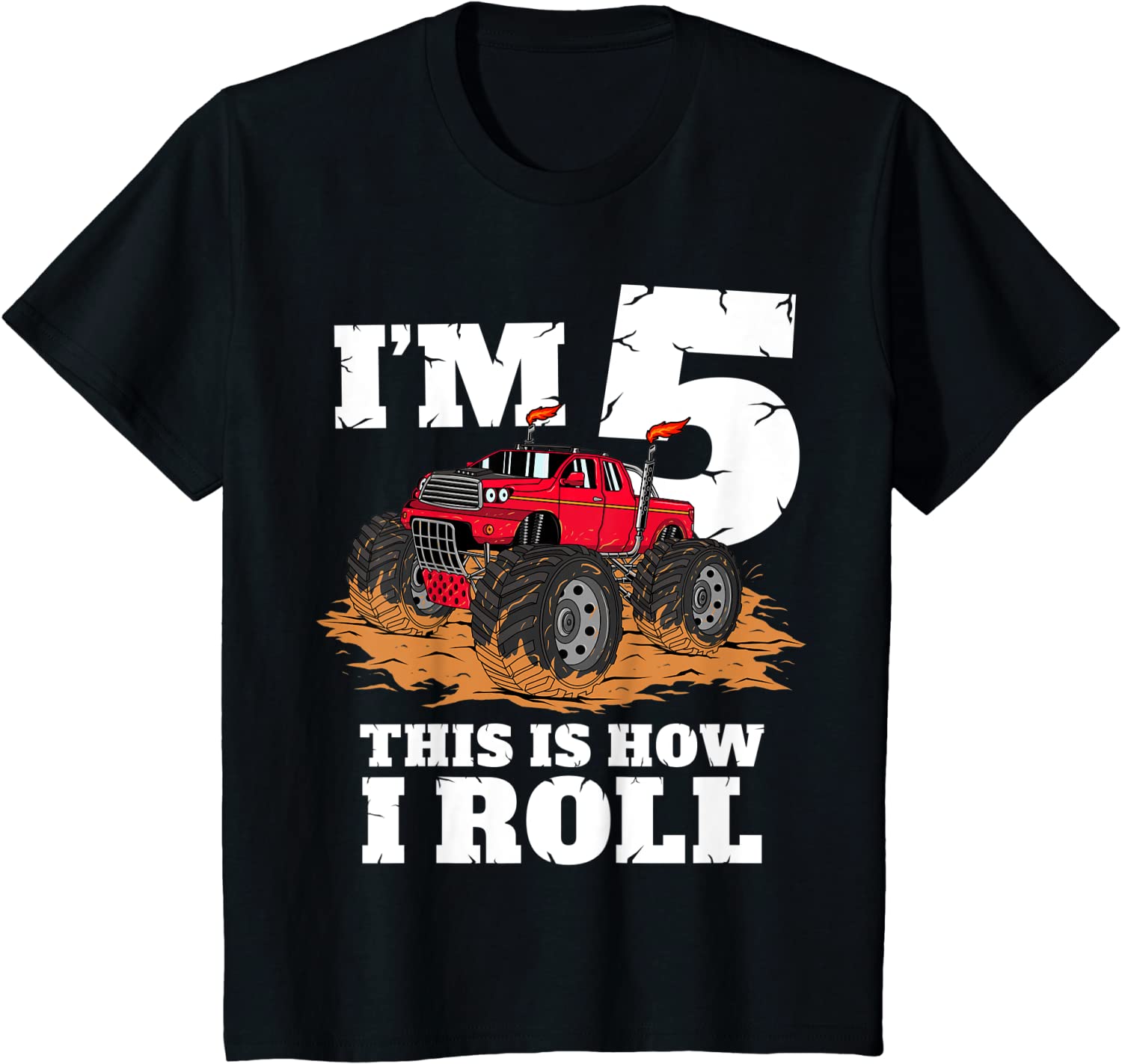 Kids Monster Truck 5th Birthday T Shirt Boy 5 Year Old Gift Tee T-Shirt