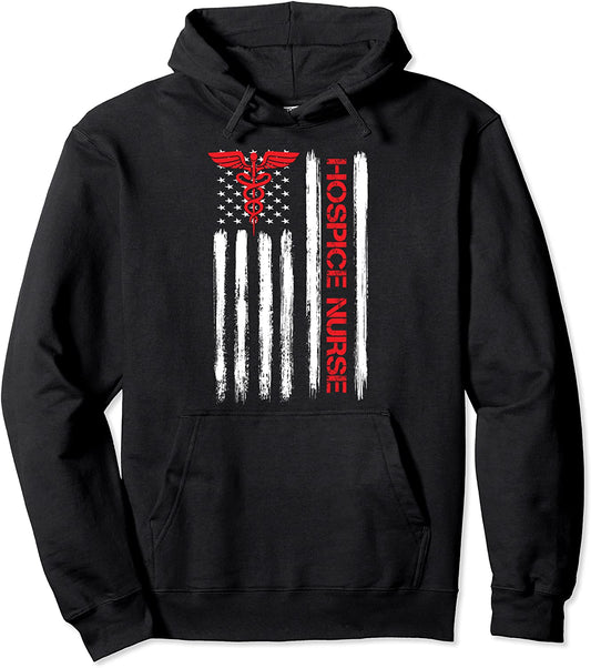 American Flag Hospice Nurse End of Life Palliative Nursing Pullover Hoodie