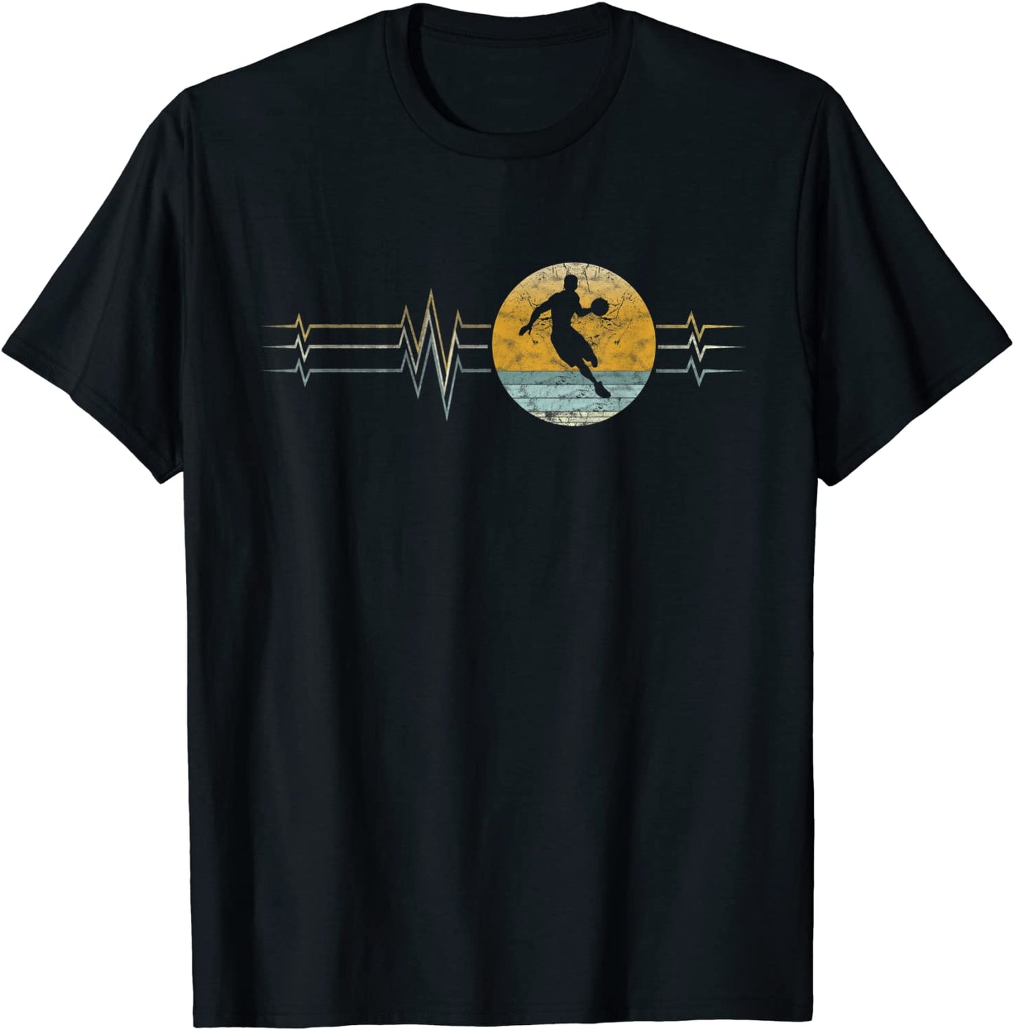 Retro Heartbeat Basketball Sport Lifeline Vintage Men Boy T-Shirt