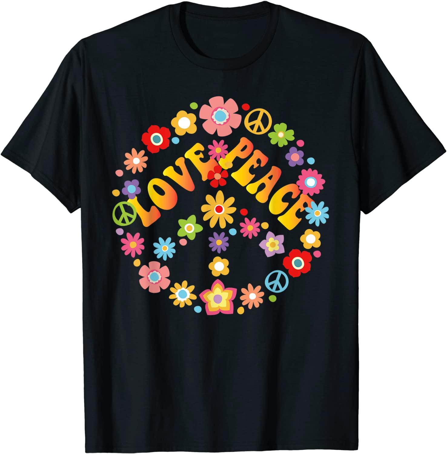 PEACE SIGN LOVE T Shirt 60s 70s Tie Dye Hippie Costume Shirt T-Shirt