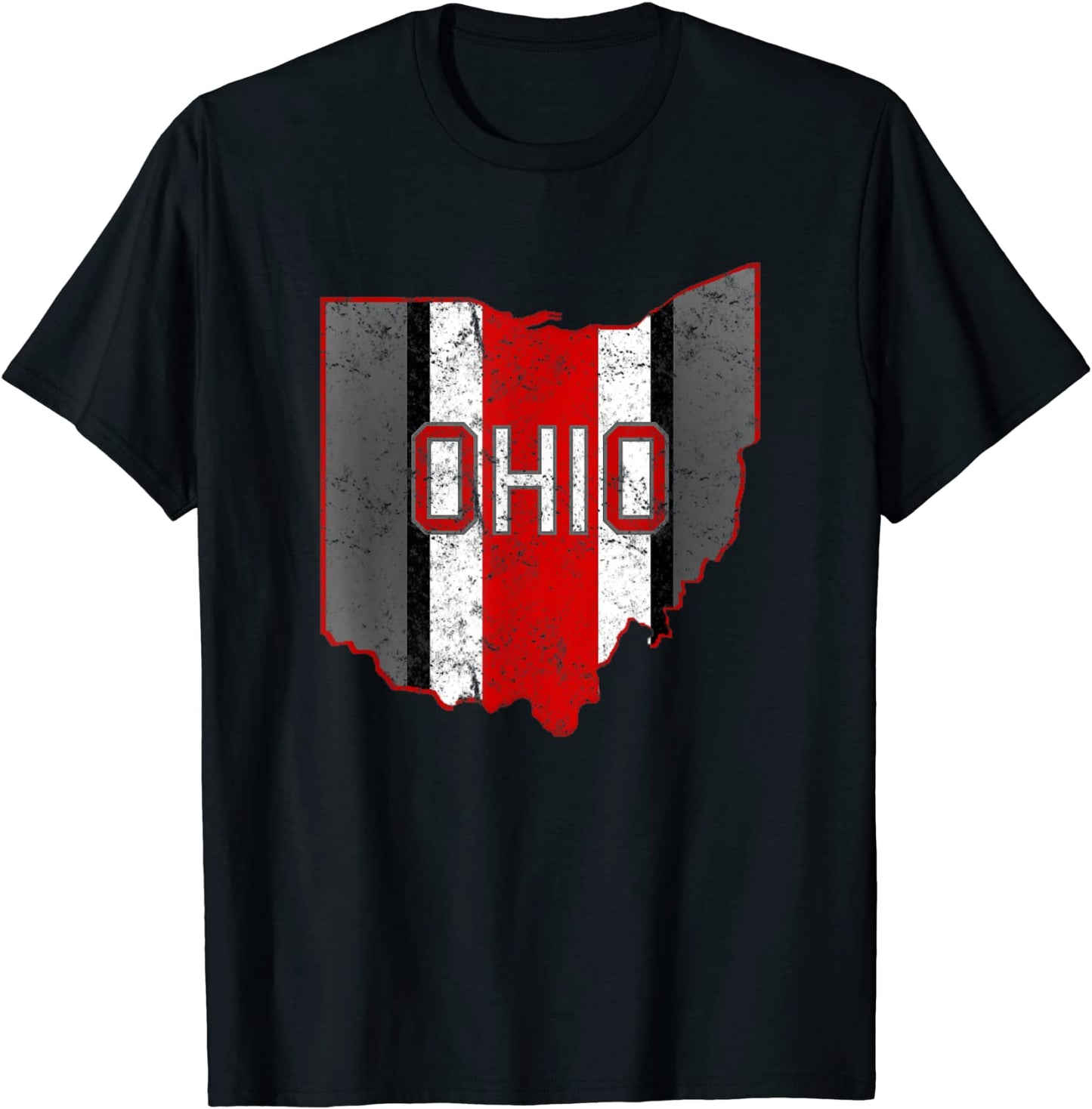 State of Ohio Pride Striped Red White Distressed Graphic T-Shirt