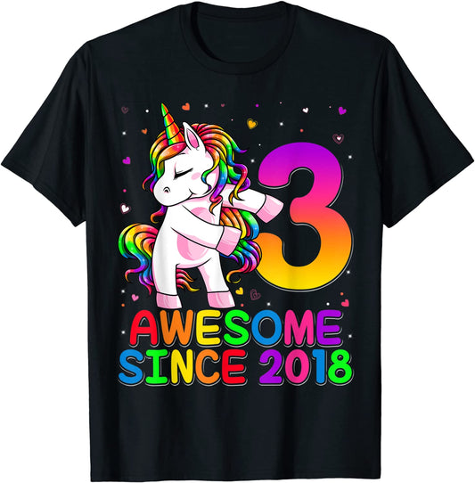 3 Years Old Unicorn Flossing 3rd Birthday Girl Unicorn Party T-Shirt