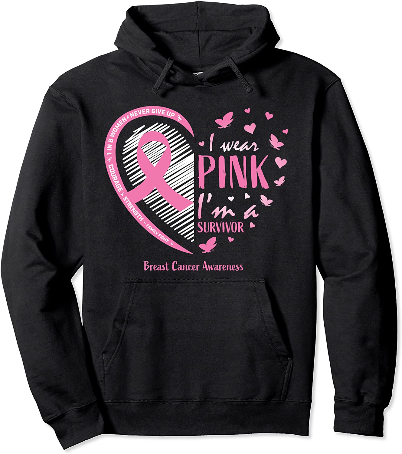 Pink Breast Cancer Survivor Gifts Women Mom Cancer Awareness Pullover Hoodie