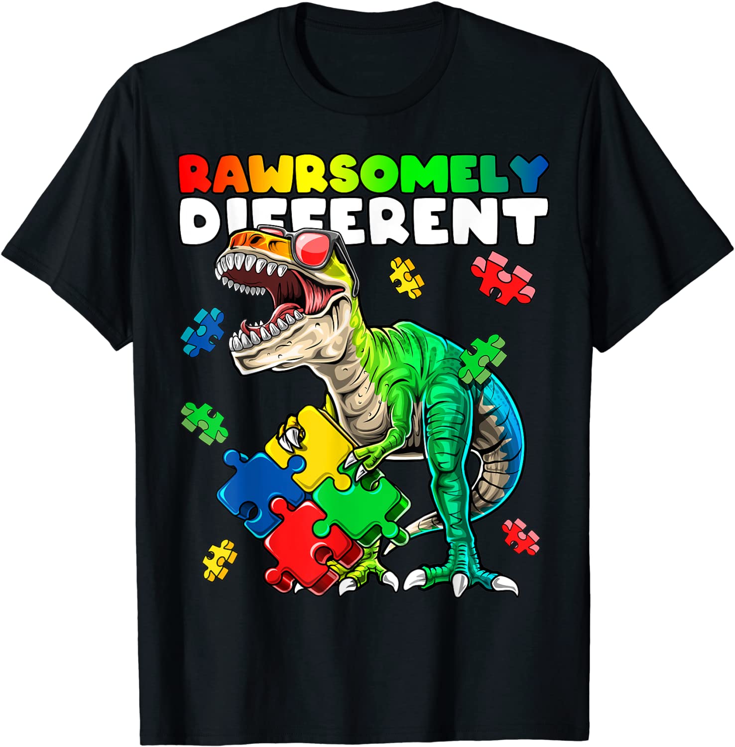 Rawrsomely Different Dinosaur Autism Awareness Puzzle Gift T-Shirt