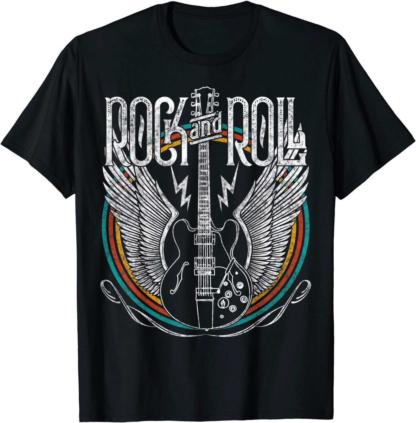 Vintage Retro Style 80s Rock Roll Music Guitar Wings T-Shirt