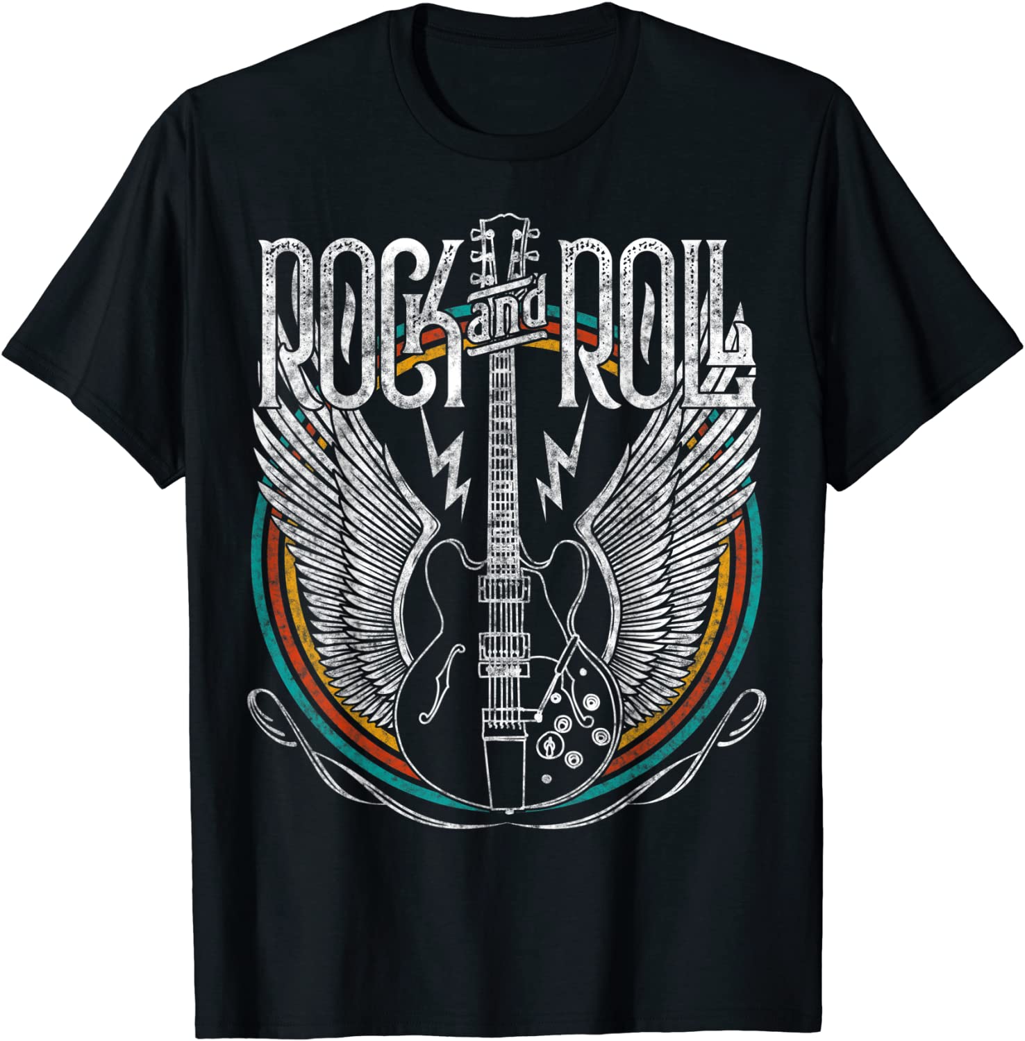 Vintage Retro Style 80s Rock Roll Music Guitar Wings T-Shirt