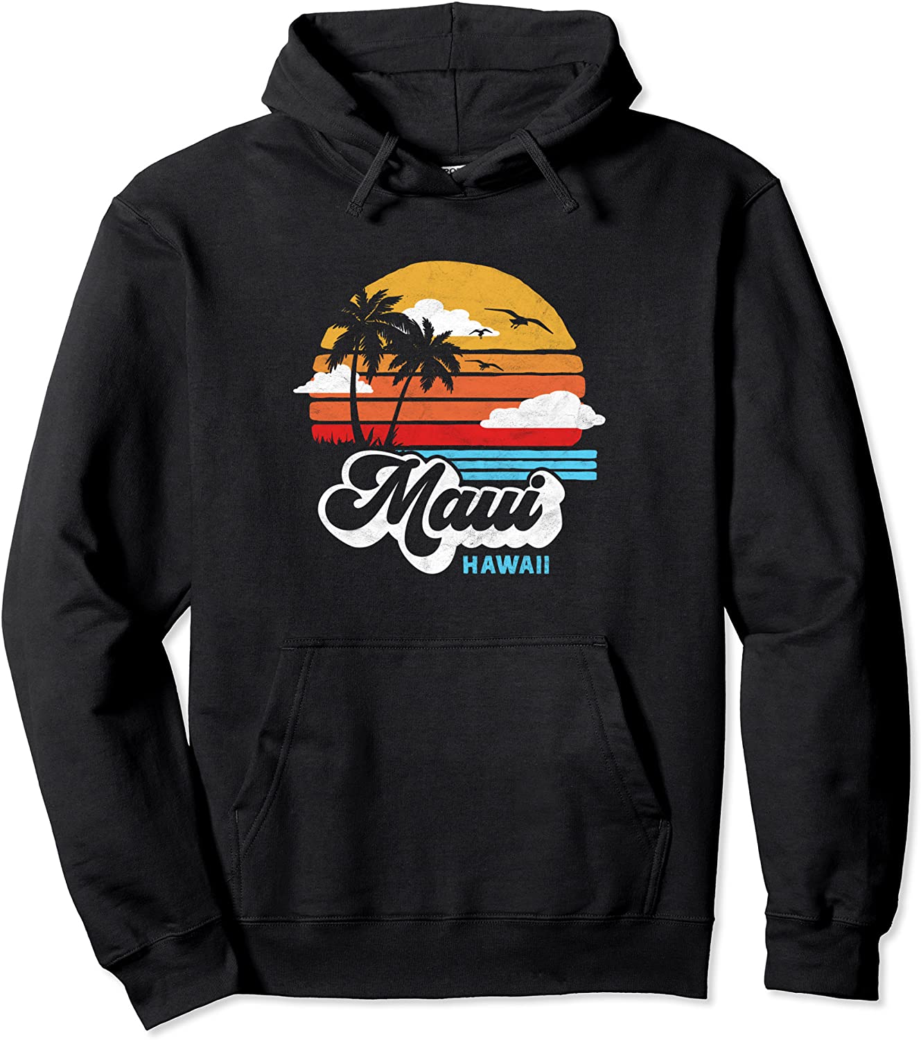 Maui Beach Hawaii Vintage Surf Throwback 80s Graphic Pullover Hoodie