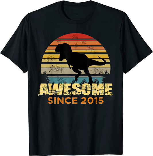 6th Birthday Dinosaur 6 Year Old Boy Awesome Since 2015 T-Shirt
