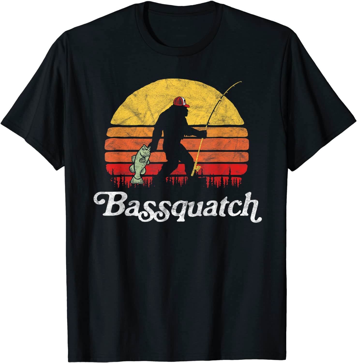 Bassquatch Funny Bigfoot Fishing Outdoor Retro T-Shirt