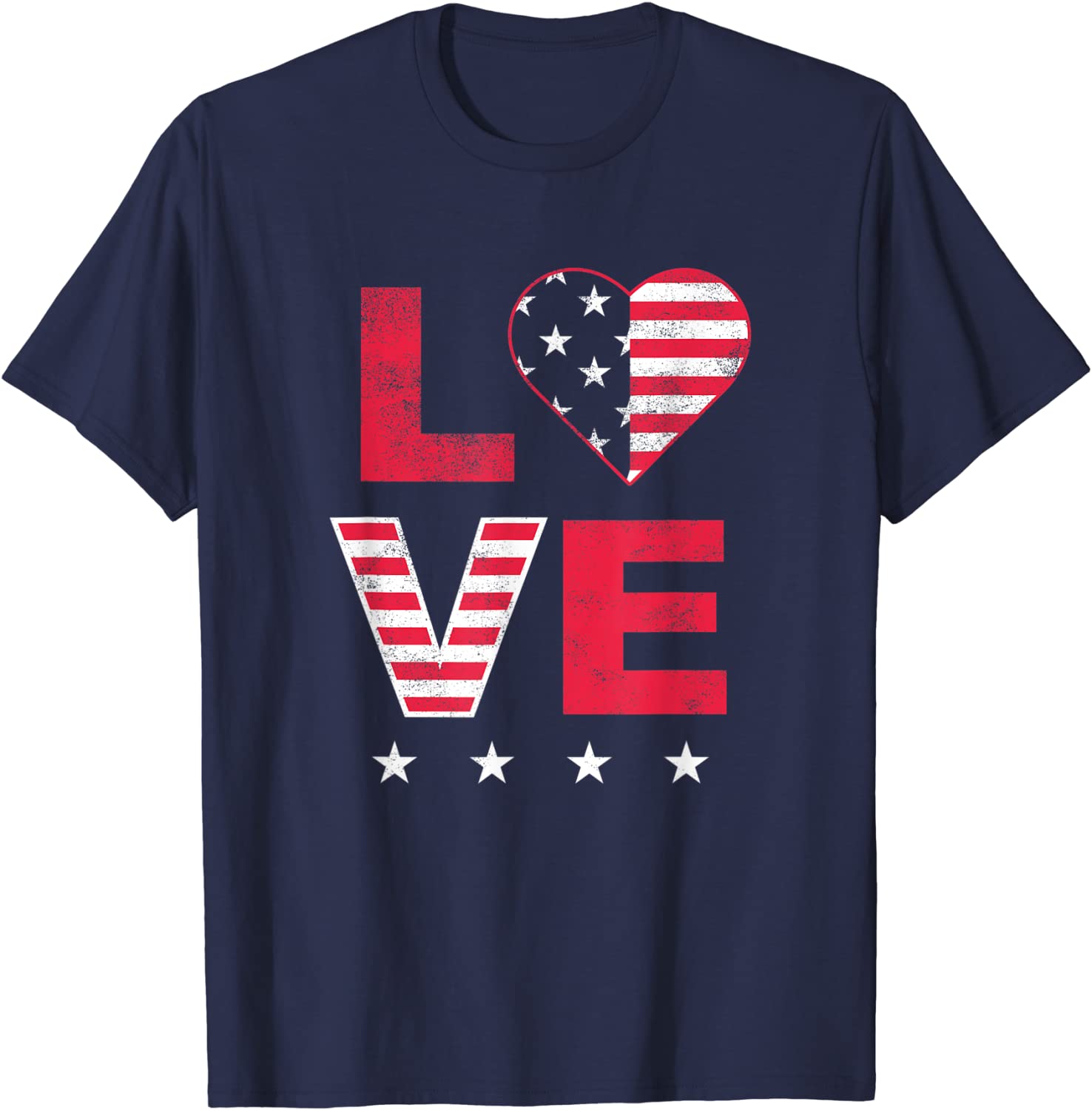 American Flag Heart Red White Blue Cute 4th of July Top T-Shirt