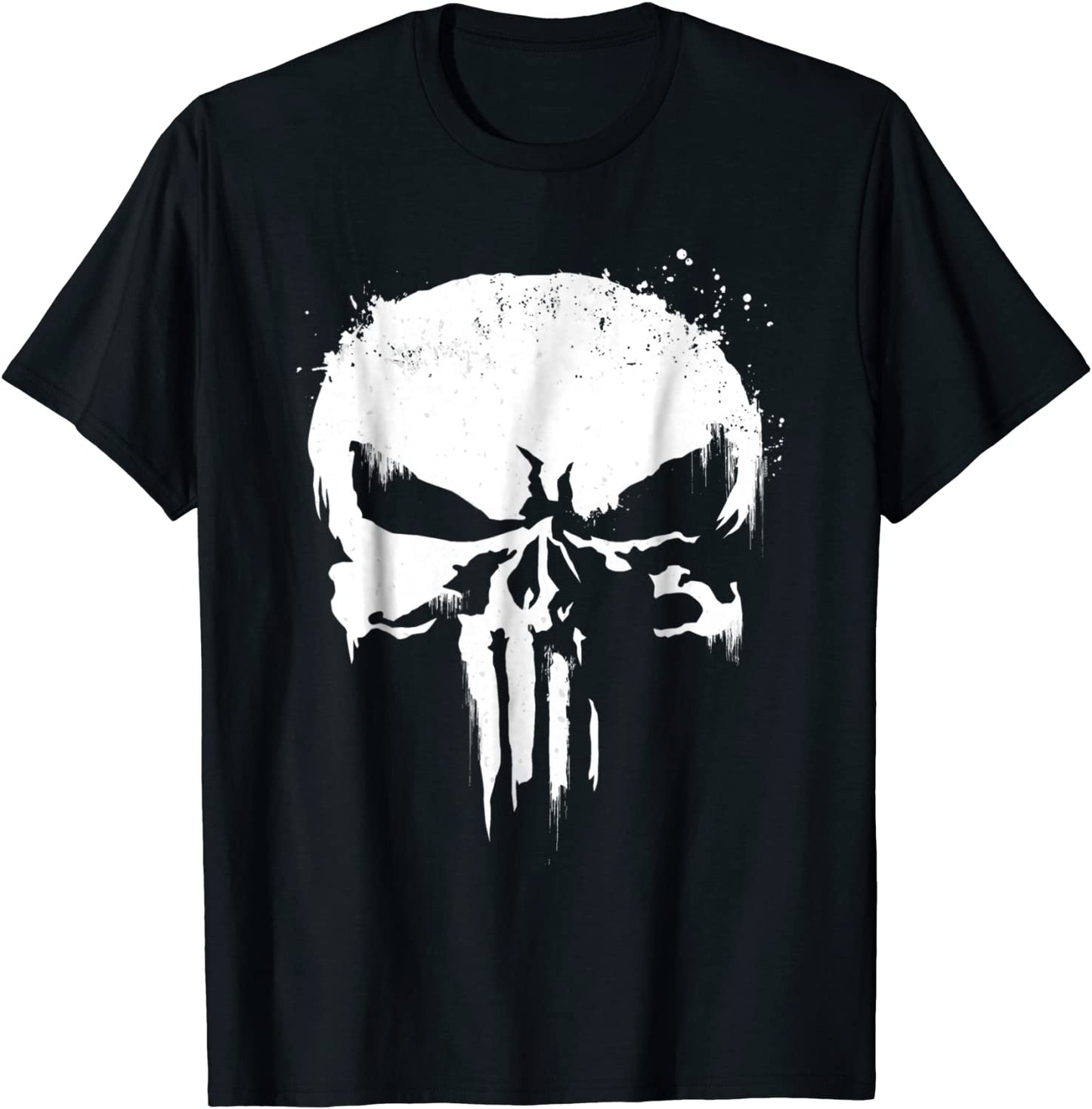 Marvel Punisher White Paint Splatter Skull Graphic T-Shirt