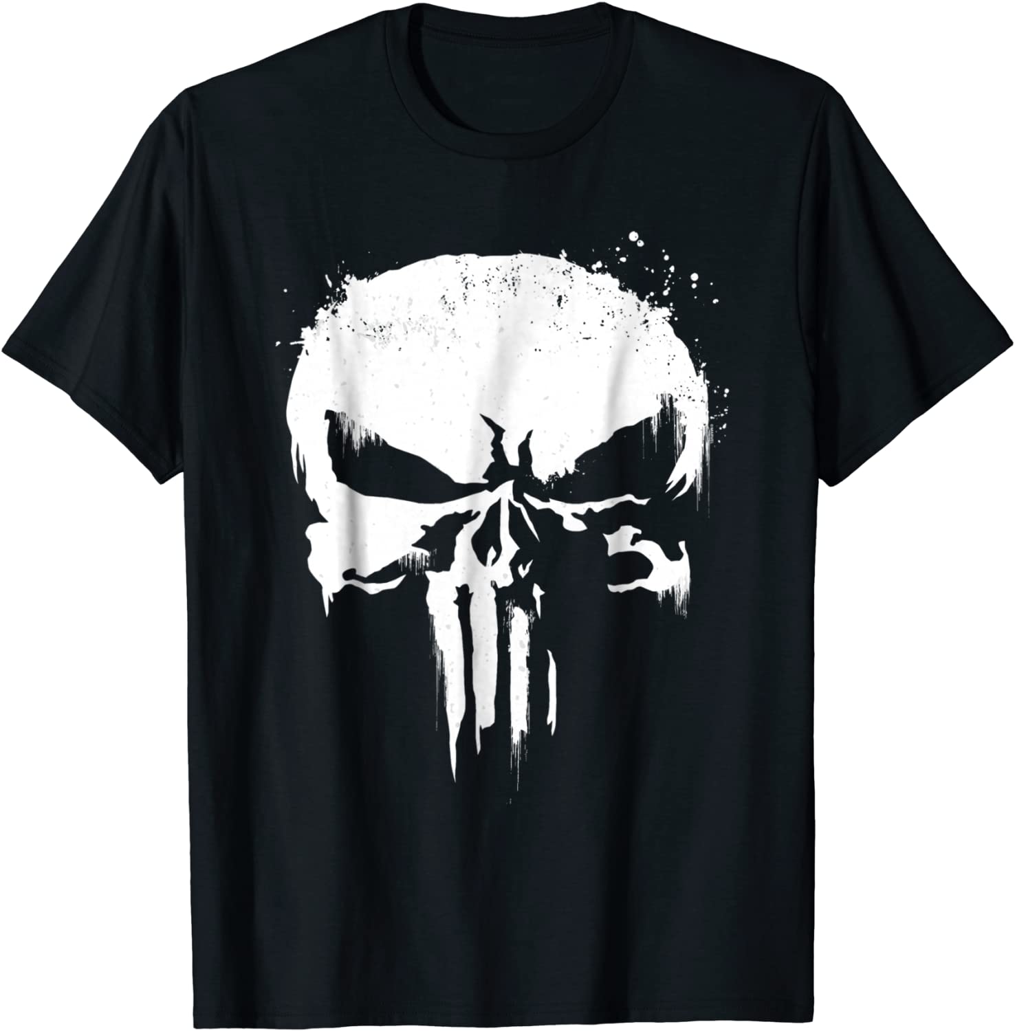 Marvel Punisher White Paint Splatter Skull Graphic T-Shirt