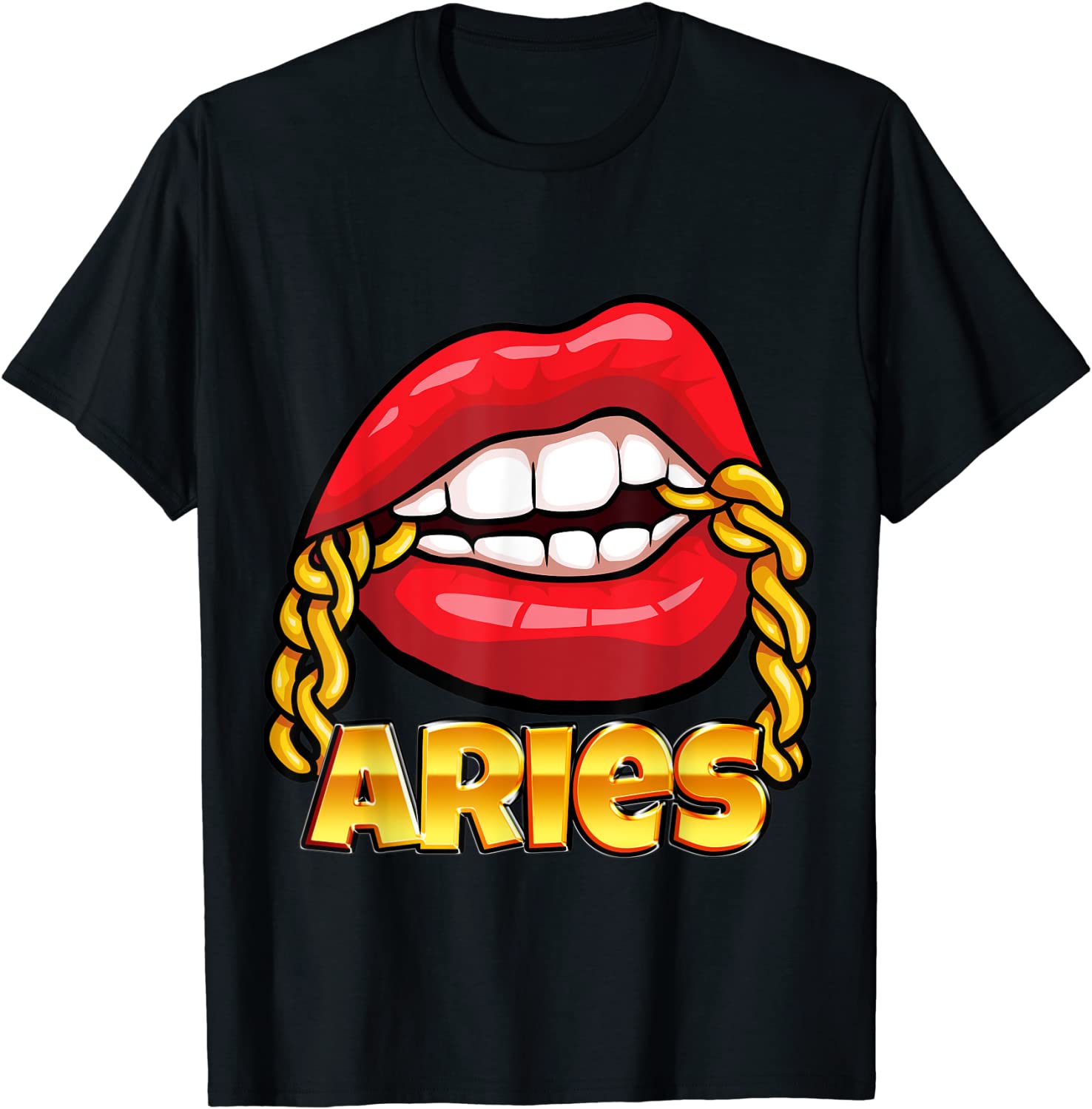Juicy Lips Gold Chain Aries Zodiac Sign T-Shirt