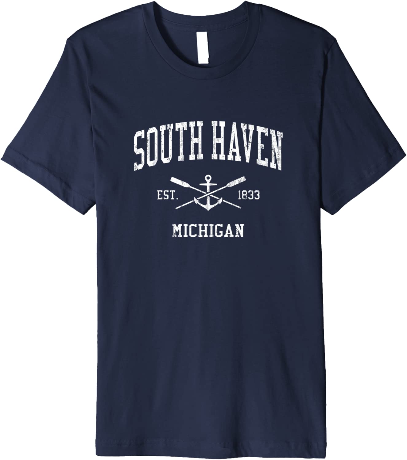Mens South Haven MI Vintage Crossed Oars Boat Anchor Sports Premium T-Shirt
