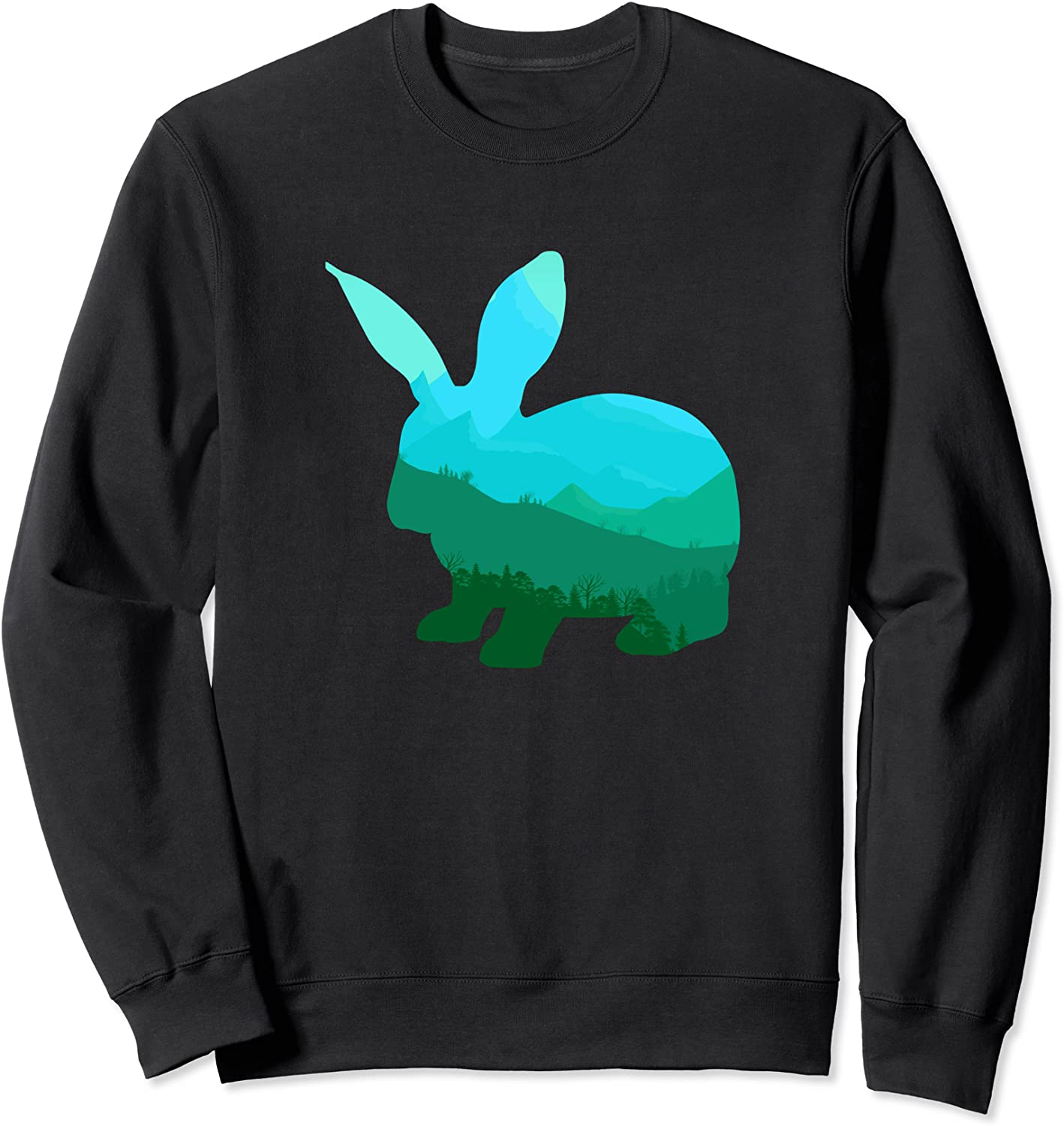 Green Rabbit Funny Double Exposure Bunny Animal Silhouette Sweatshirt