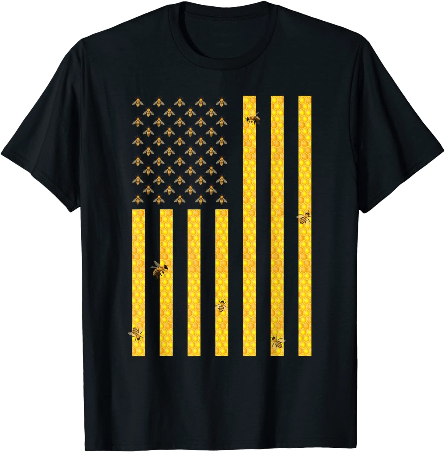 American Flag Honeycomb Honey Bee Beekeeping Beekeeper Gift T-Shirt