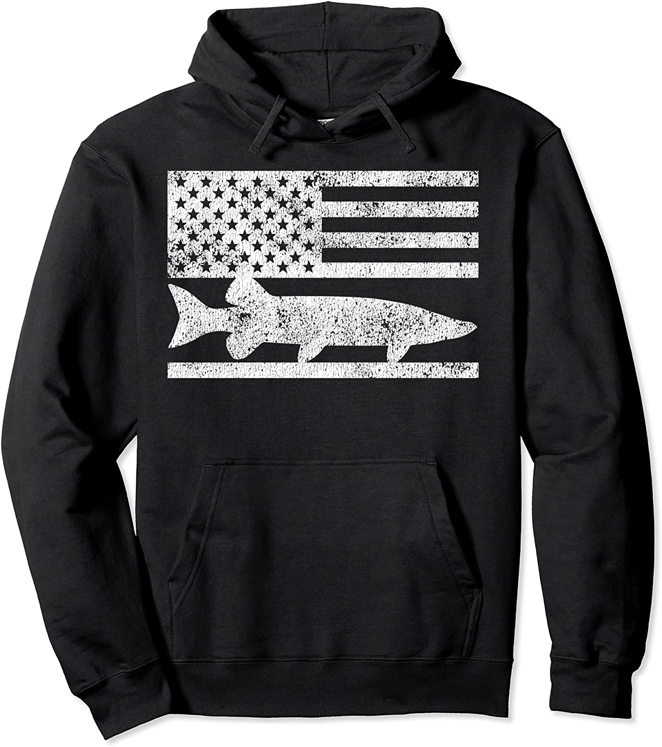 Musky Fishing - Muskie Fisherman American Flag Gift Pullover Hoodie