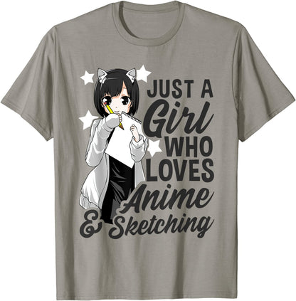 Anime Girl Just A Girl Who Loves Anime and Sketching Drawing T-Shirt