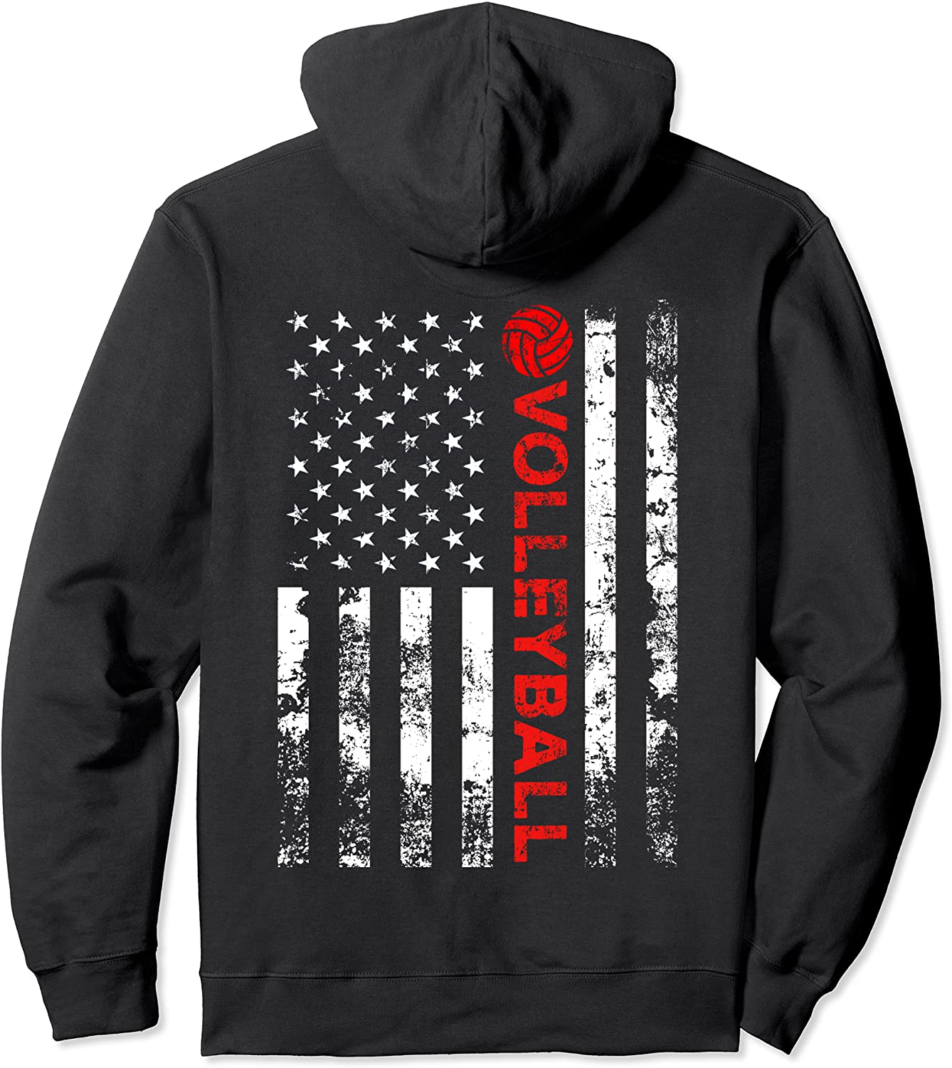 Volleyball Vintage USA American Flag Pullover Hoodie