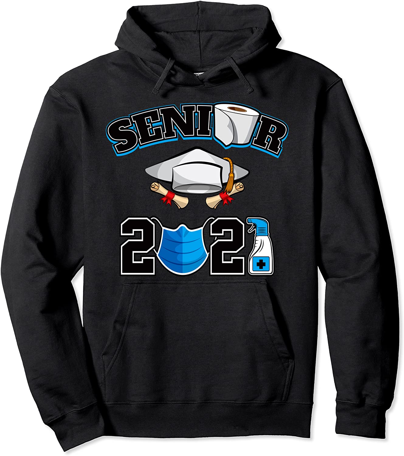 Class Of 2021 Senior Shirts Quarantine Face Mask Decorations Pullover Hoodie