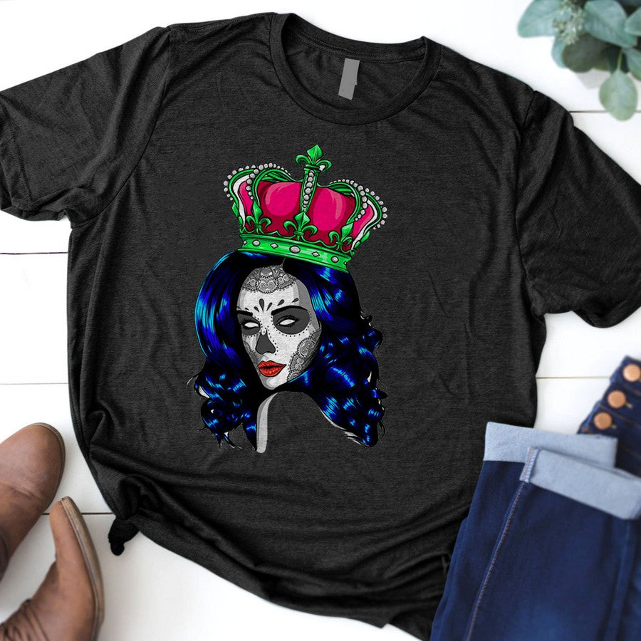 Female Skull With A Crown And Long Hair Queen